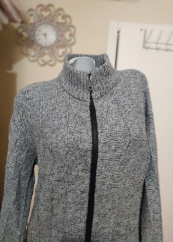 Gri Örgü  Hırka Yüksek Yaka - Görsel 3