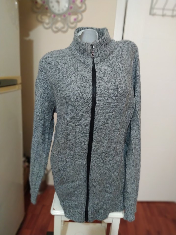 Gri Örgü  Hırka Yüksek Yaka - Görsel 5