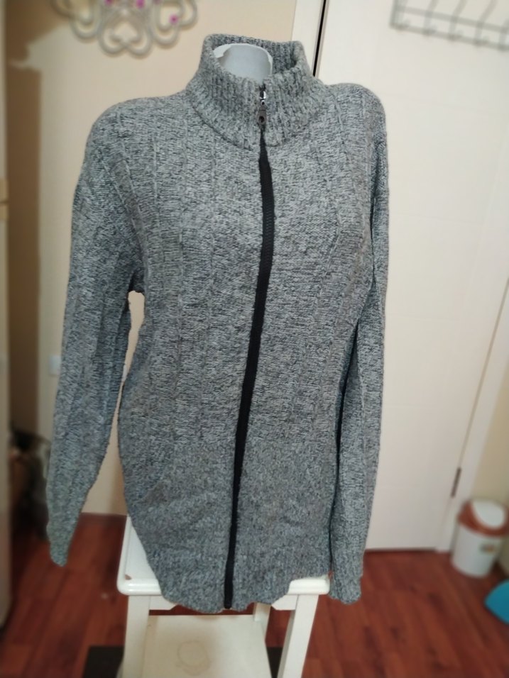 Gri Örgü  Hırka Yüksek Yaka - Görsel 2