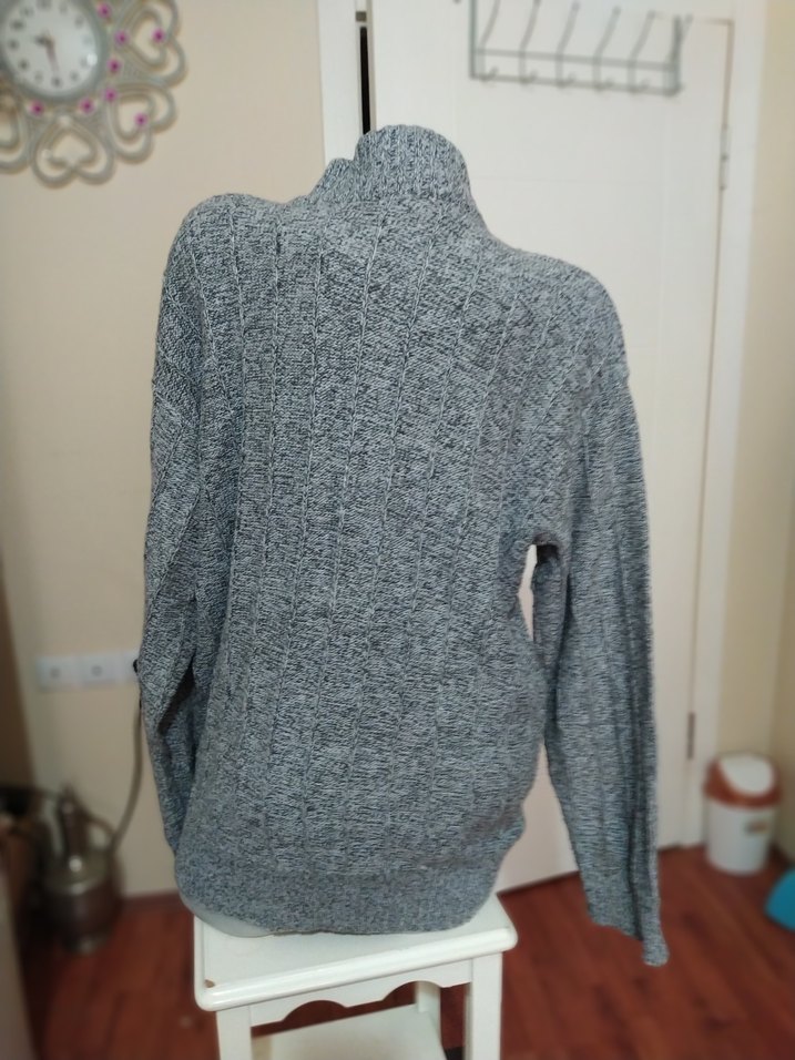 Gri Örgü  Hırka Yüksek Yaka - Görsel 4