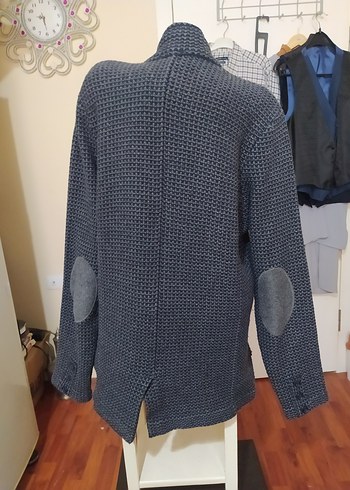 Gri Düğmeli Triko Midi Ceket - Görsel 4