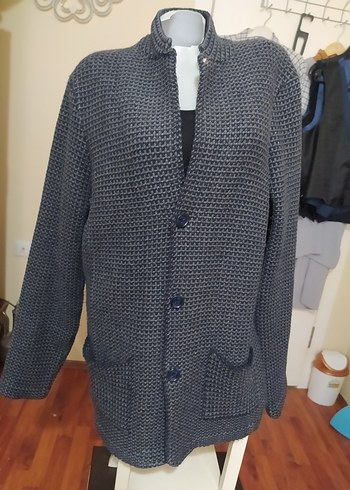 Gri Düğmeli Triko Midi Ceket - Görsel 6