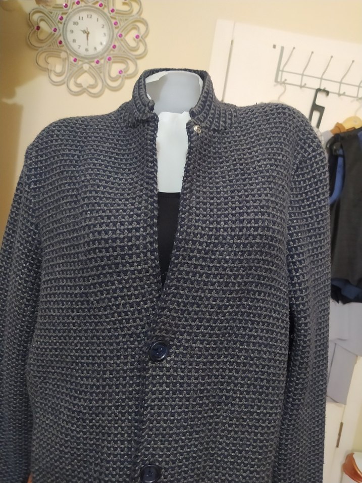 Gri Düğmeli  Triko Midi Ceket - Görsel 3