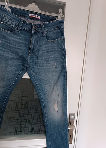 Erkek Mavi Denim Regular Fit Yırtık Jean - Görsel 3