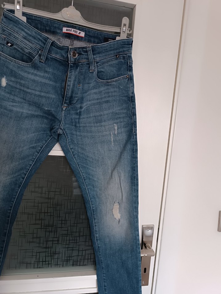 Erkek Mavi Denim Regular Fit Yırtık Jean - Görsel 3