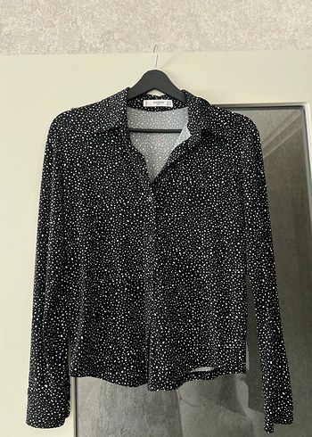 Puantiye Desenli Siyah Uzun Kollu Gömlek - Görsel 3