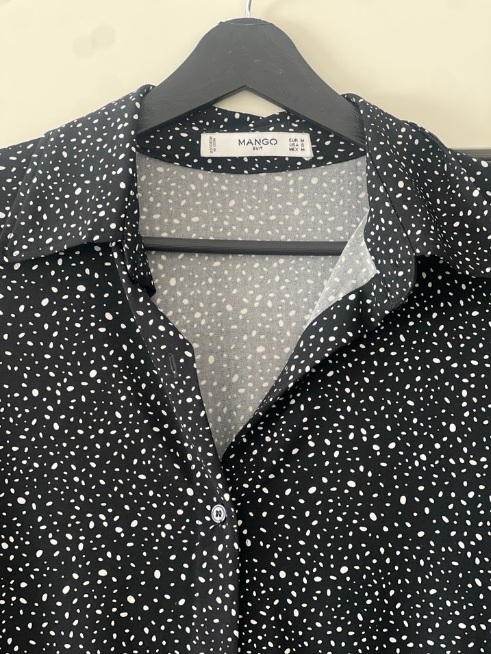 Puantiye Desenli Siyah Uzun Kollu Gömlek - Görsel 4