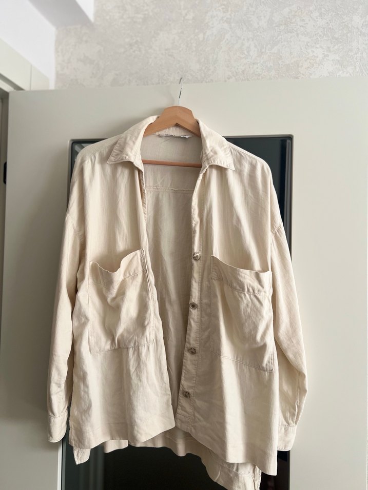 Krem Renk Düğmeli Kadın Gömlek - Görsel 4