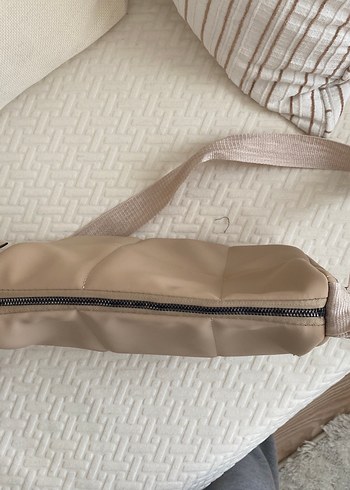 Dikişli Bej Deri Kadın Çanta - Görsel 4