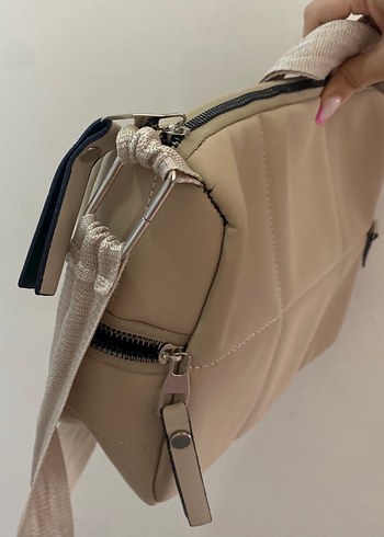 Dikişli Bej Deri Kadın Çanta - Görsel 2