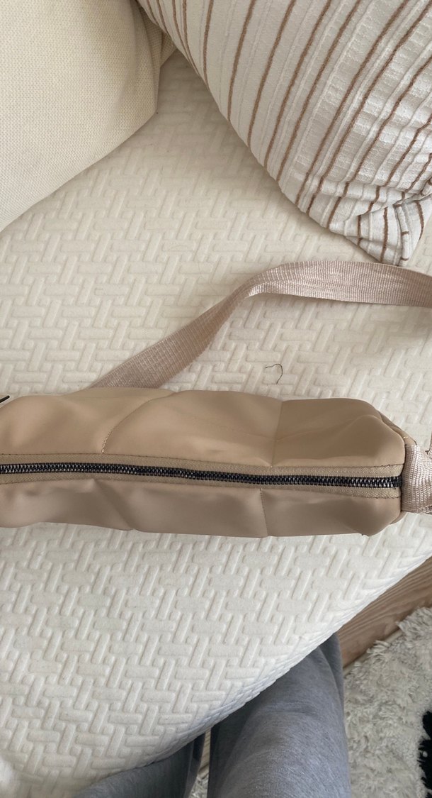 Dikişli Bej Deri Kadın Çanta - Görsel 4