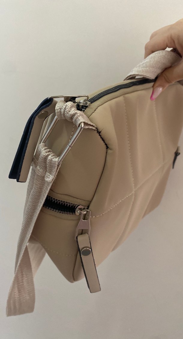 Dikişli Bej Deri Kadın Çanta - Görsel 2