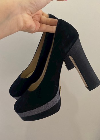 Siyah Süet Platform Topuklu Stiletto - Görsel 4