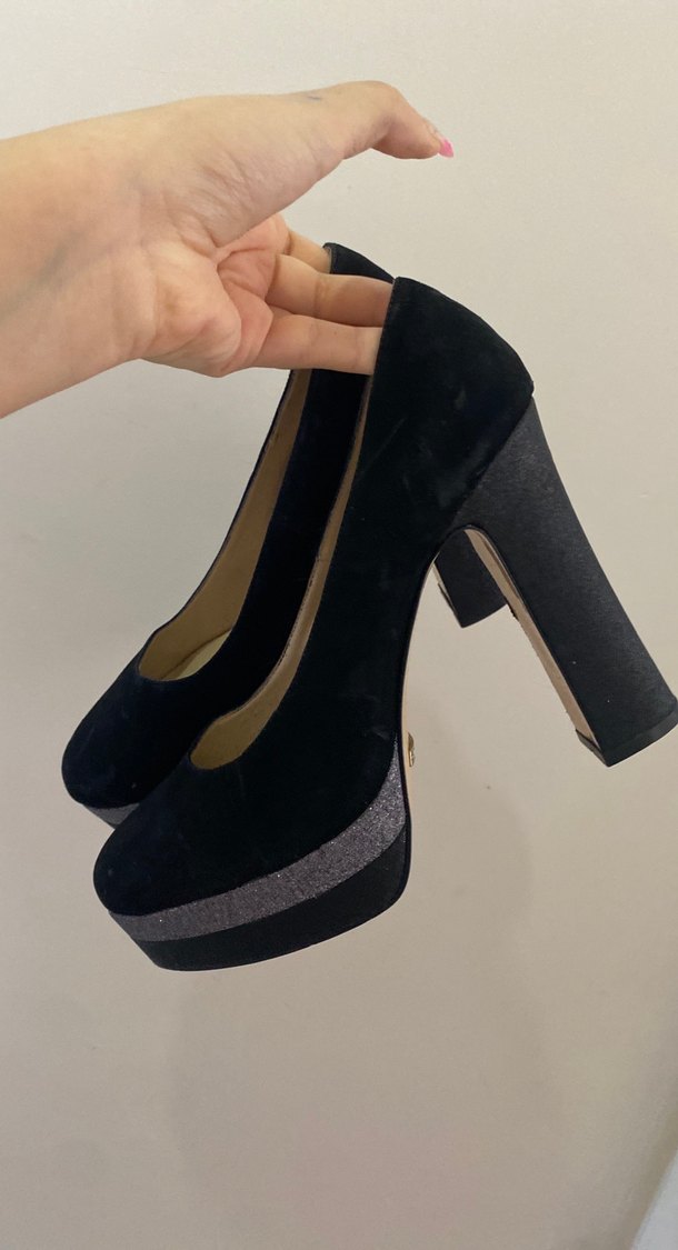 Siyah Süet Platform Topuklu Stiletto - Görsel 4