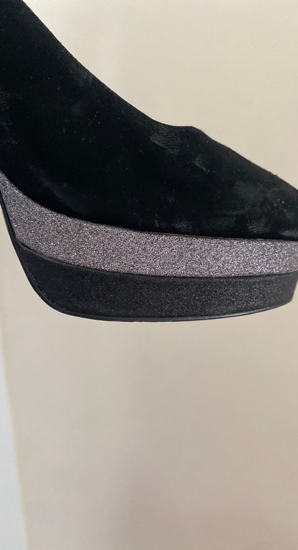 Siyah Süet Platform Topuklu Stiletto - Görsel 3