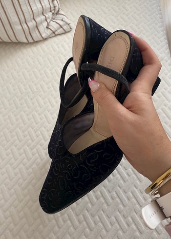 Siyah Yılan Desenli Tokalı Topuklu Kadın Ayakkabı - Görsel 2