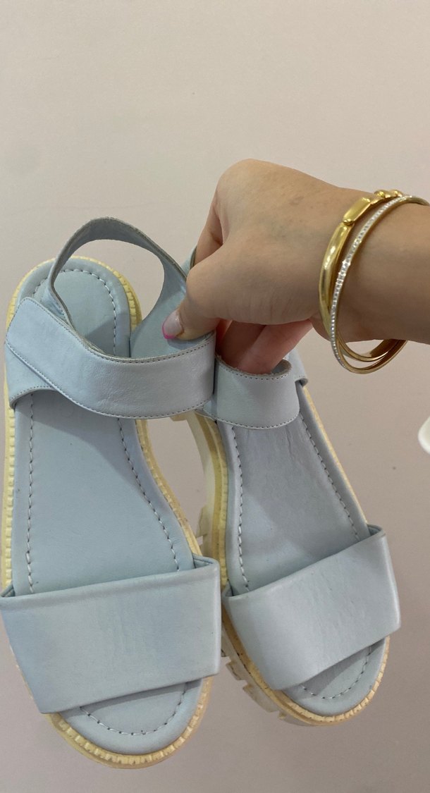 Mavi Pastel Platform Topuklu Kadın Sandalet - Görsel 3