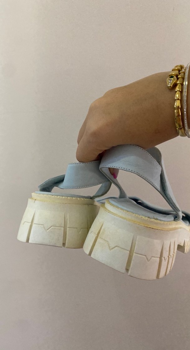 Mavi Pastel Platform Topuklu Kadın Sandalet - Görsel 2