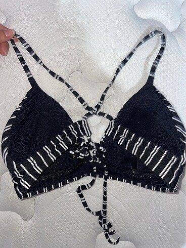 s Beden Koton Çizgili Çapraz İpli Bikini Üstü