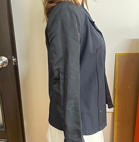 Siyah Blazer Ceket vatkalı ofis giyim şık kumaş ceket - Görsel 2