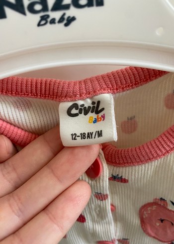 Civil Nakışlı, düğmeli, pembe kız elbisesi