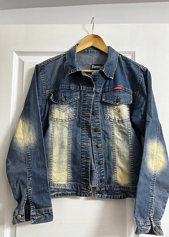 Düğmeli Mavi Batik Desen Kadın Kot Ceket