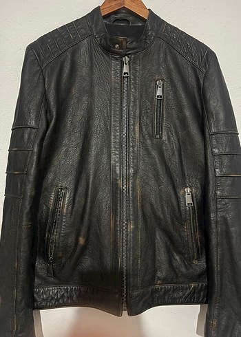 Erkek Siyah Deri Biker Ceket