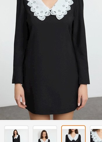 V Yaka Siyah Midi Elbise - Görsel 2