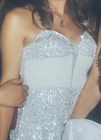 Gümüş Payetli Abiye Elbise - Görsel 4