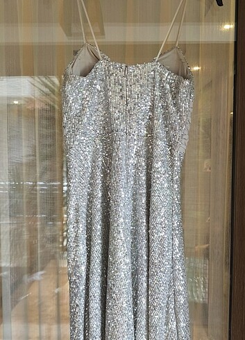 Gümüş Payetli Abiye Elbise - Görsel 2
