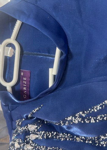 Uzun Kol Drapeli mavi  Abiye Elbise - Görsel 3