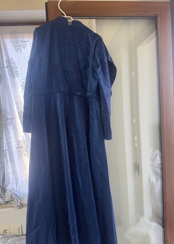 Uzun Kol Drapeli mavi  Abiye Elbise - Görsel 2