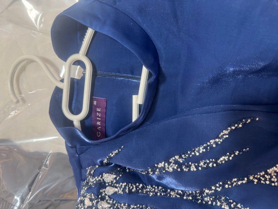 Uzun Kol Drapeli mavi  Abiye Elbise - Görsel 3