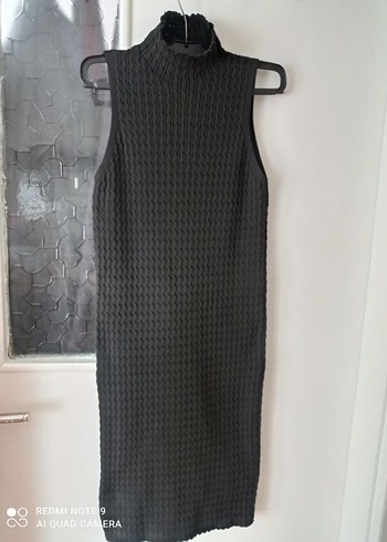 sıfır.Siyah Kadın Fitilli Boğazlı Triko Elbise - Görsel 2