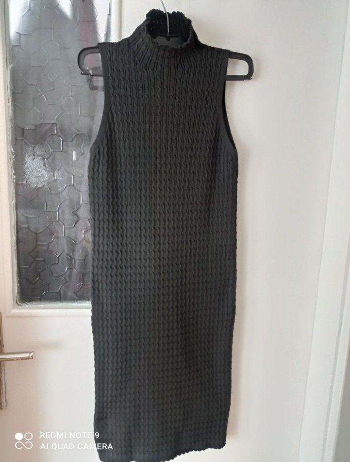 sıfır.Siyah Kadın Fitilli Boğazlı Triko Elbise - Görsel 2
