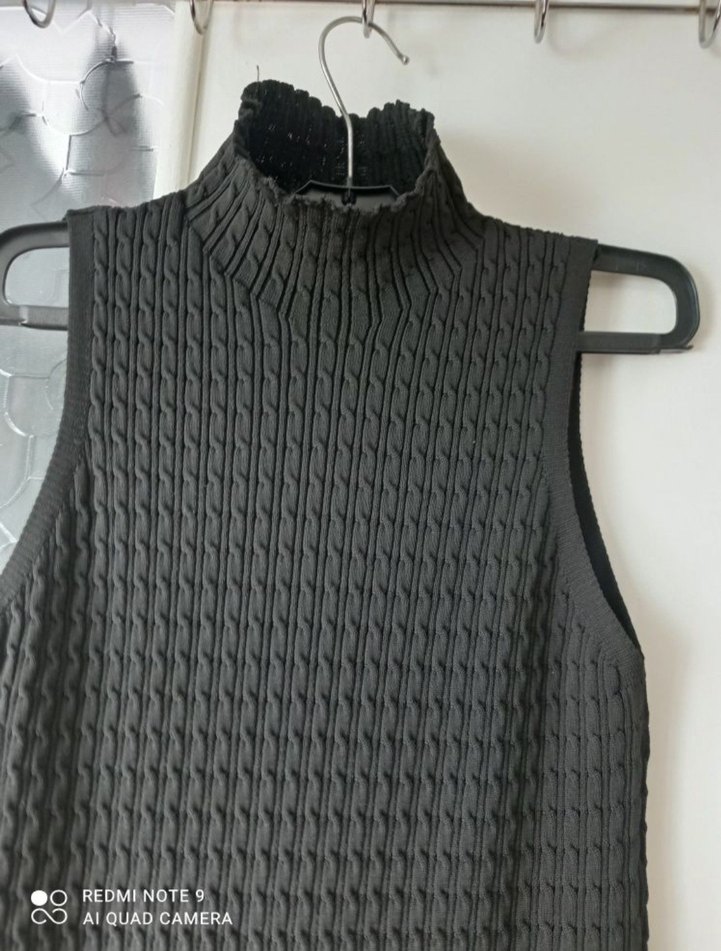 sıfır.Siyah Kadın Fitilli Boğazlı Triko Elbise - Görsel 5