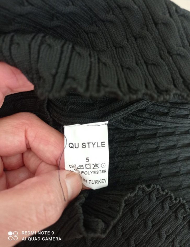 sıfır.Siyah Kadın Fitilli Boğazlı Triko Elbise - Görsel 3