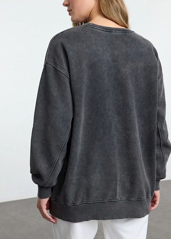 antrasit Oversize Denim Sweatshirt - Görsel 2