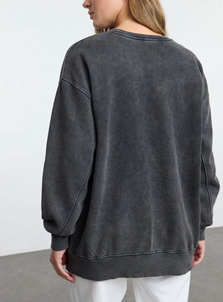 antrasit Oversize Denim Sweatshirt - Görsel 2