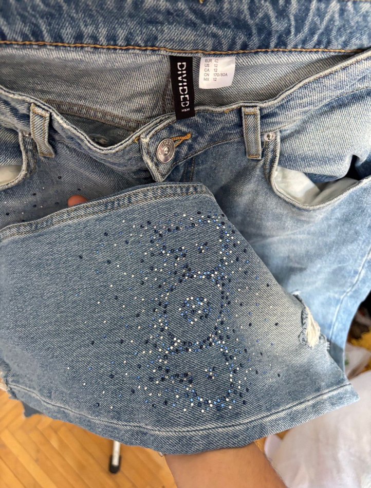 Kadın taş detayli Mavi Yırtık Bol Kesim Denim Pantolon - Görsel 3