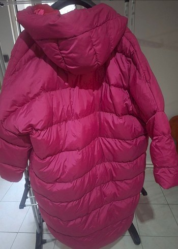 fuşya peme Uzun Kadın Kışlık Mont - Görsel 2