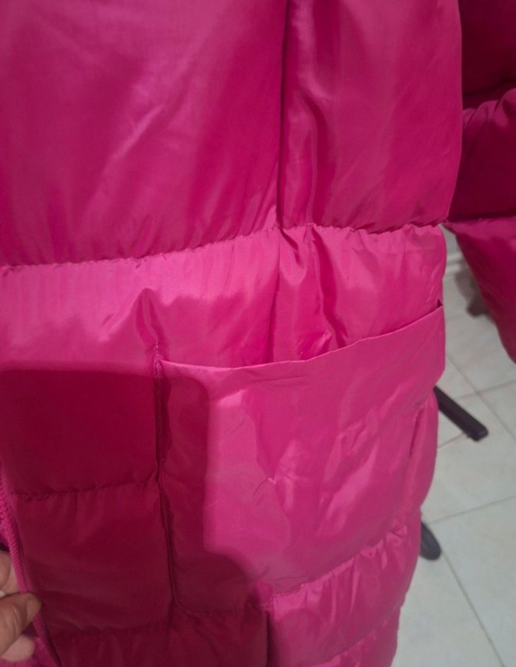 fuşya peme Uzun Kadın Kışlık Mont - Görsel 3