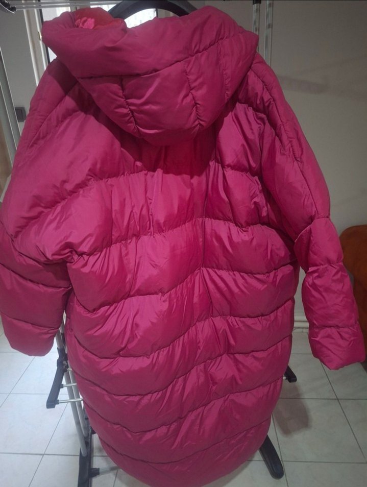 fuşya peme Uzun Kadın Kışlık Mont - Görsel 2