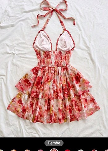 Sheinside Pembe Straplez Mini Bohem Elbise Shein