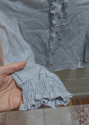 Gri Fırfırlı Uzun Çocuk Gömlek - Görsel 4