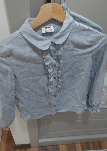 Gri Fırfırlı Uzun Çocuk Gömlek - Görsel 2