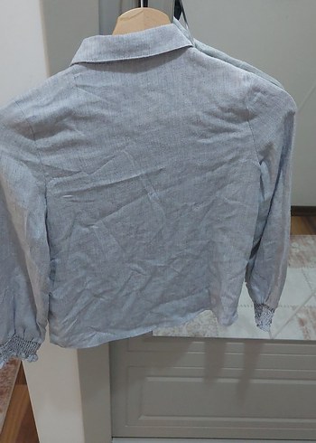 Gri Fırfırlı Uzun Çocuk Gömlek - Görsel 6