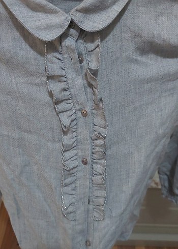 Gri Fırfırlı Uzun Çocuk Gömlek - Görsel 3