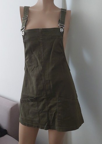 Kadın Haki Askılı Midi Salopet - Görsel 3