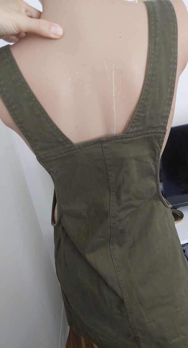 Kadın Haki Askılı Midi Salopet - Görsel 4